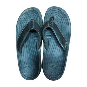 CROCS Flip Flop 204971 Men's Size 10 Black Leather Strap Thong Sandals